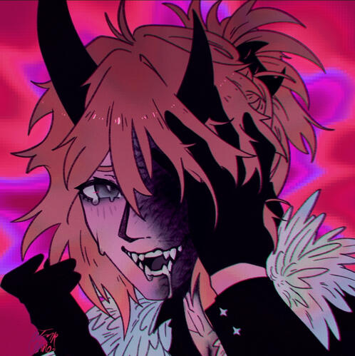 An image of my original character, Telfer, going insane