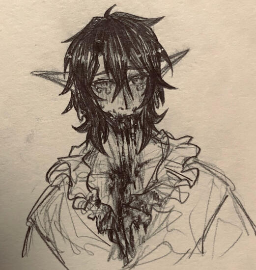An image of my original character, Xavier, with blood on his mouth and chest