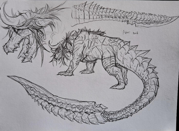 A sketch of a honkai: star rail character, Blade, as a dragon