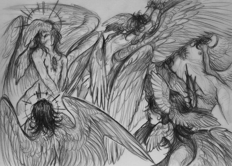 A collection of sketched angels