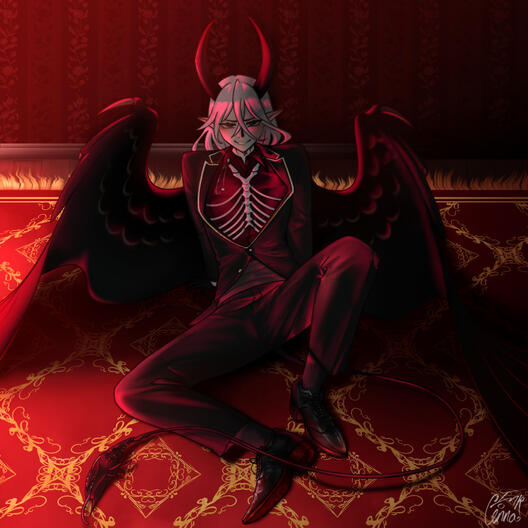 An image of my original character, Ryker, sitting on the floor